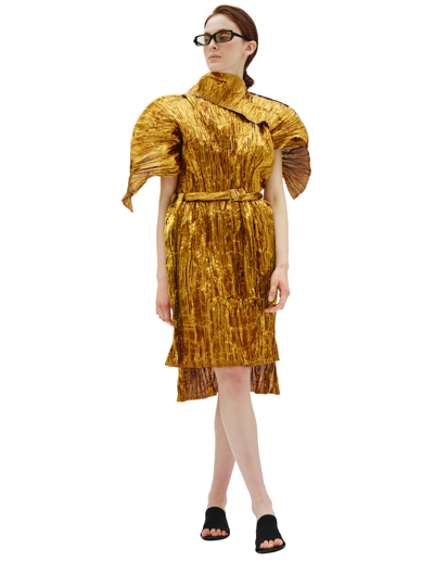 Junya Watanabe Gold Polyester Midi Dress In Golden