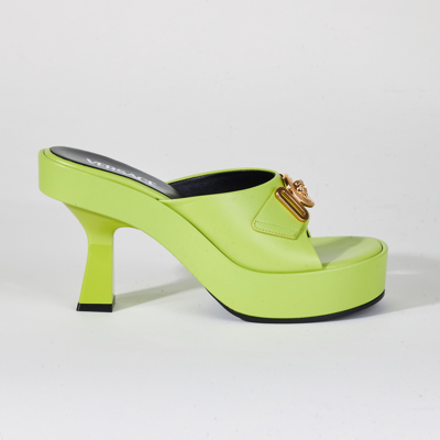 Versace Biggie Medusa Coin Leather Mules In Green