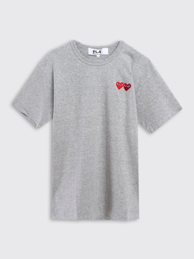 Comme Des Garçons Play T-shirt Double Heart In Grey