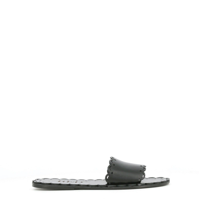 Redv Scalloped Leather Slide Sandals In Black