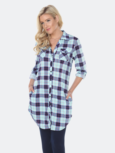 White Mark Women's Piper Stretchy Plaid Tunic In Blue