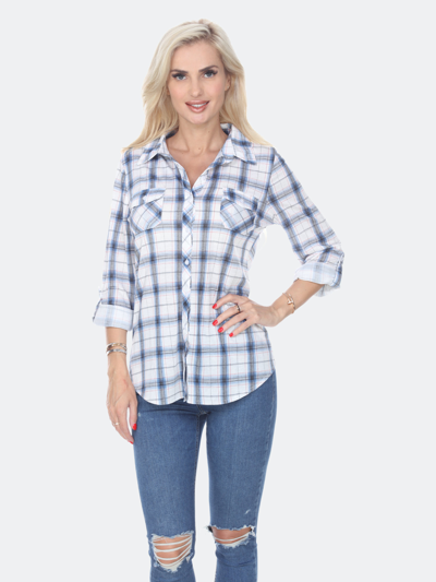 White Mark Plus Piper Stretchy Plaid Tunic In Blue