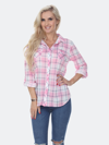 White Mark Oakley Stretchy Plaid Top In Pink