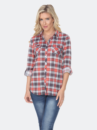 White Mark Women's Oakley Stretchy Plaid Top In Grey
