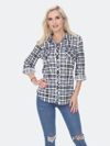 White Mark Oakley Stretchy Plaid Top In Black