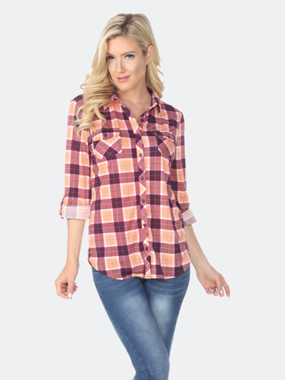 White Mark Women's Oakley Stretchy Plaid Top In Orange