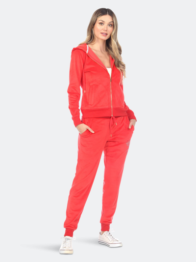 White Mark Plus Size Rhinestone Velour Tracksuit 2 Piece Set In Red
