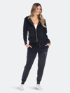 White Mark Rhinestone 2 Piece Velour Tracksuit Set In Black