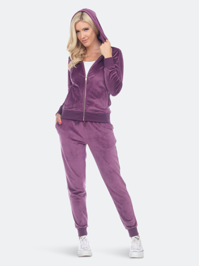 White Mark Plus Size Velour Tracksuit Loungewear 2pc Set In Purple