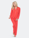 White Mark Long Sleeve Pajama Set In Red