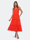 White Mark Scoop Neck Tiered Midi Dress In Ruby Red