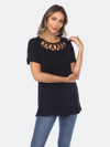 White Mark Plus Size Crisscross Cutout Short Sleeve Top In Black