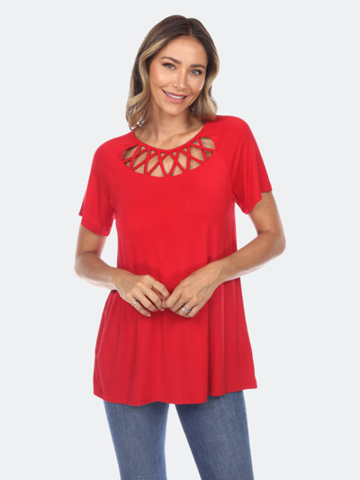 White Mark Plus Size Crisscross Cutout Short Sleeve Top In Red