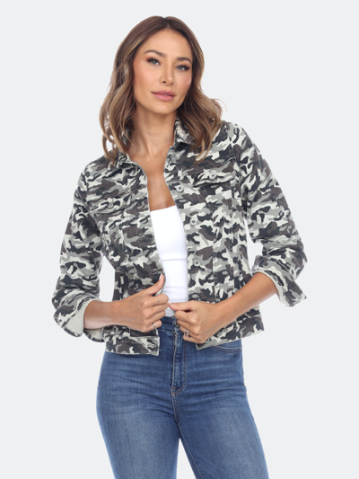 White Mark Plus Size Camouflage Denim Jacket In Gray