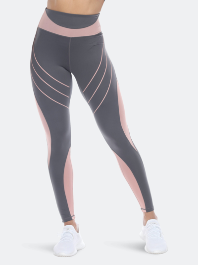 White Mark Plus Size High-waist Reflective Piping Fitness Leggings Pants In Grey