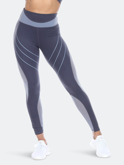 White Mark Plus Size High-waist Reflective Piping Fitness Leggings Pants In Blue