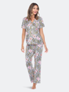 White Mark Women's Short Sleeve Pants Tropical Pajama Set, 2-piece In Leopard
