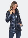 White Mark Plus Size Metallic Puffer Coat In Blue