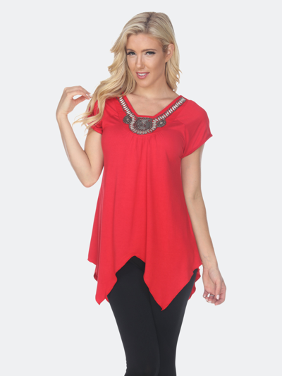 White Mark Women's Fenella Embellished Tunic Top In Red
