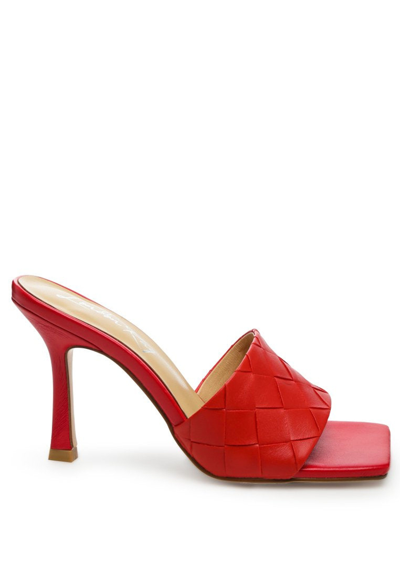 London Rag Carmen High Heeled Woven Square Toe Sandal In Red