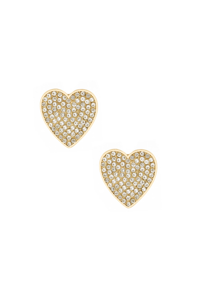 Ettika 18k Gold Plated Pave Crystal Heart Large Stud Earrings
