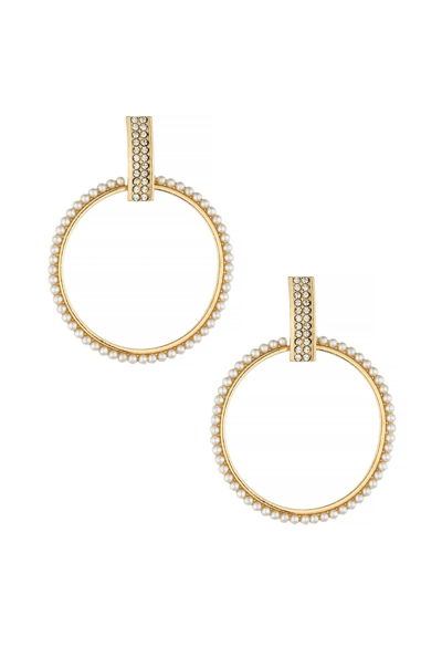 Ettika 18k Gold-plated Pave & Imitation Pearl Front-facing Hoop Earrings