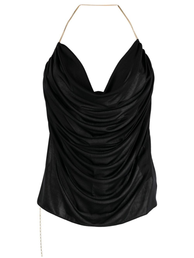 Loewe Open-back Chain-embellished Draped Silk-satin Top In Black