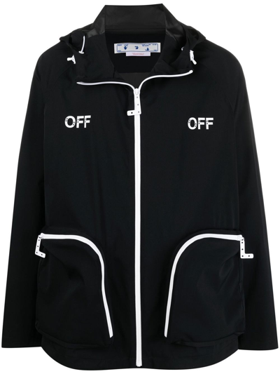 Off-white Logo-print Hooded Jacket In Nero
