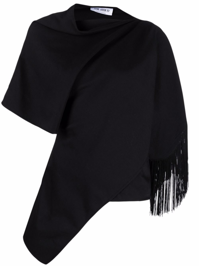 Attico Fringed Asymmetric Blouse In Nero