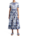 Dolce & Gabbana Pleated Printed Cotton-poplin Midi Dress In Naturalwhi
