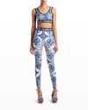 Dolce & Gabbana Blu Mediterraneo Painterly Logo Leggings In Multiprt