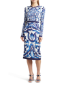 Dolce & Gabbana Blu Mediterraneo Painterly Long-sleeve Midi-dress In Naturalwhi