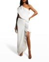 One33 Social One-shoulder Ruffled Crepe And Taffeta Gown In Ivory