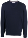 Brunello Cucinelli Ribbed V-neck Knit Sweater In Blue