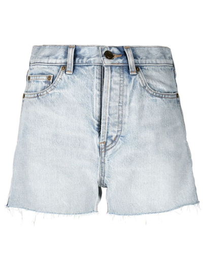 Saint Laurent Slim Fit Cotton Denim Shorts In Blue