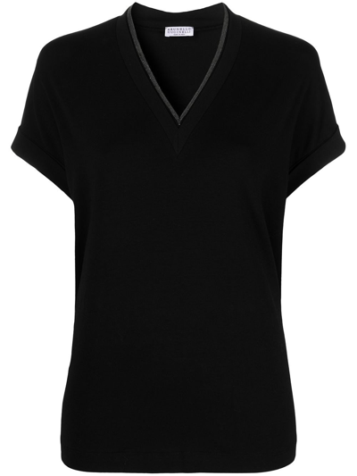 BRUNELLO CUCINELLI T-SHIRT WITH `PRECIOUS` NECKLINE