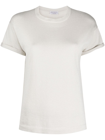 Brunello Cucinelli Short Sleeves Round-neck In Beige