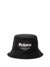 Alexander Mcqueen Black Bucket Hat With Tonal Graffiti Logo In Polyester In Nero