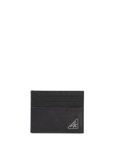 Prada Saffiano Leather Card Holder In Nero