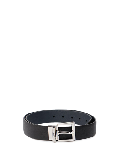 Prada Saffiano Leather Reversible Belt In Nero