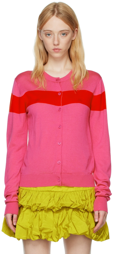 Molly Goddard Emery Striped Merino Wool Cardigan In Pink Red