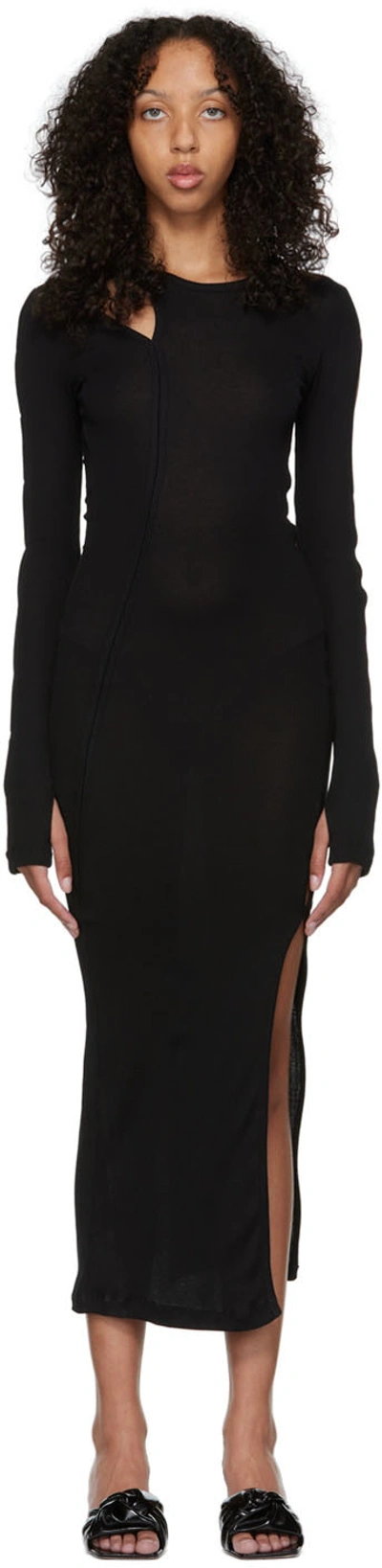 Helmut Lang Long Sleeved Slash Ribbed Cotton Dress In Black