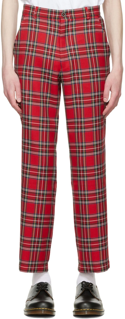 Manors Golf Red Polyester Trousers In Royal Medium Stewart
