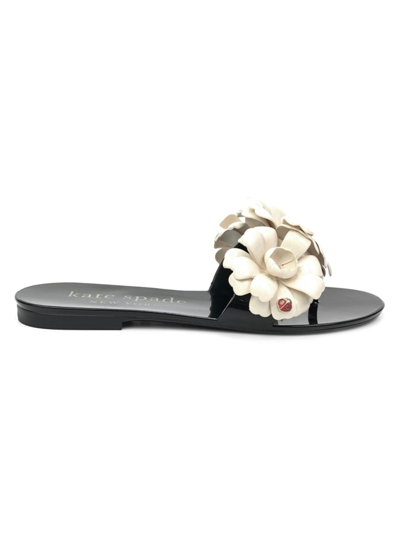Kate Spade Jaylee 3d Flower Ladybug Sandals In Black/french Cream