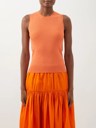 Another Tomorrow Ribbed-knit Tank Top In Tangerine