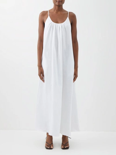 Another Tomorrow Gathered Scoop-back Organic-linen Dress In White