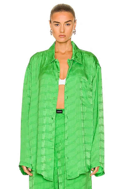 Balenciaga Oversized Crinkled Satin-jacquard Shirt In Apple Green