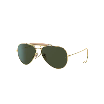 Ray Ban Sunglasses Unisex Outdoorsman | Aviation Collection - Gold Frame Green Lenses 58-14