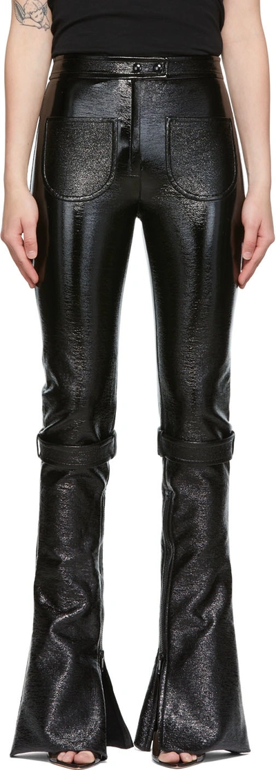 Courrèges Vinyl Flared High-rise Cotton-blend Trousers In Black