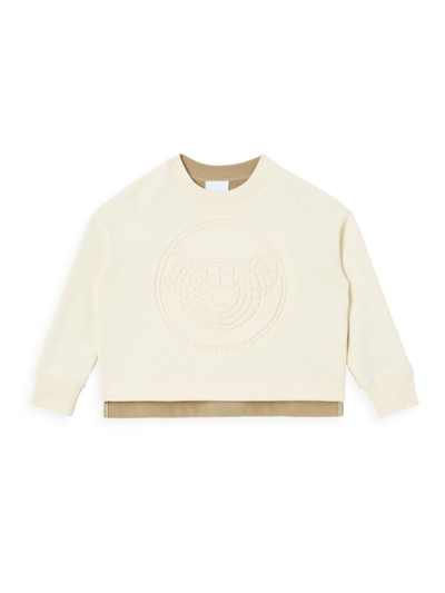 Burberry Kids' Girl's Aubrey Two Tone Teddy Sweatshirt In Warm Ivory